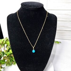 Gold Stainless Steel 18" with Faux Turquoise Blue Pearl Pendant New